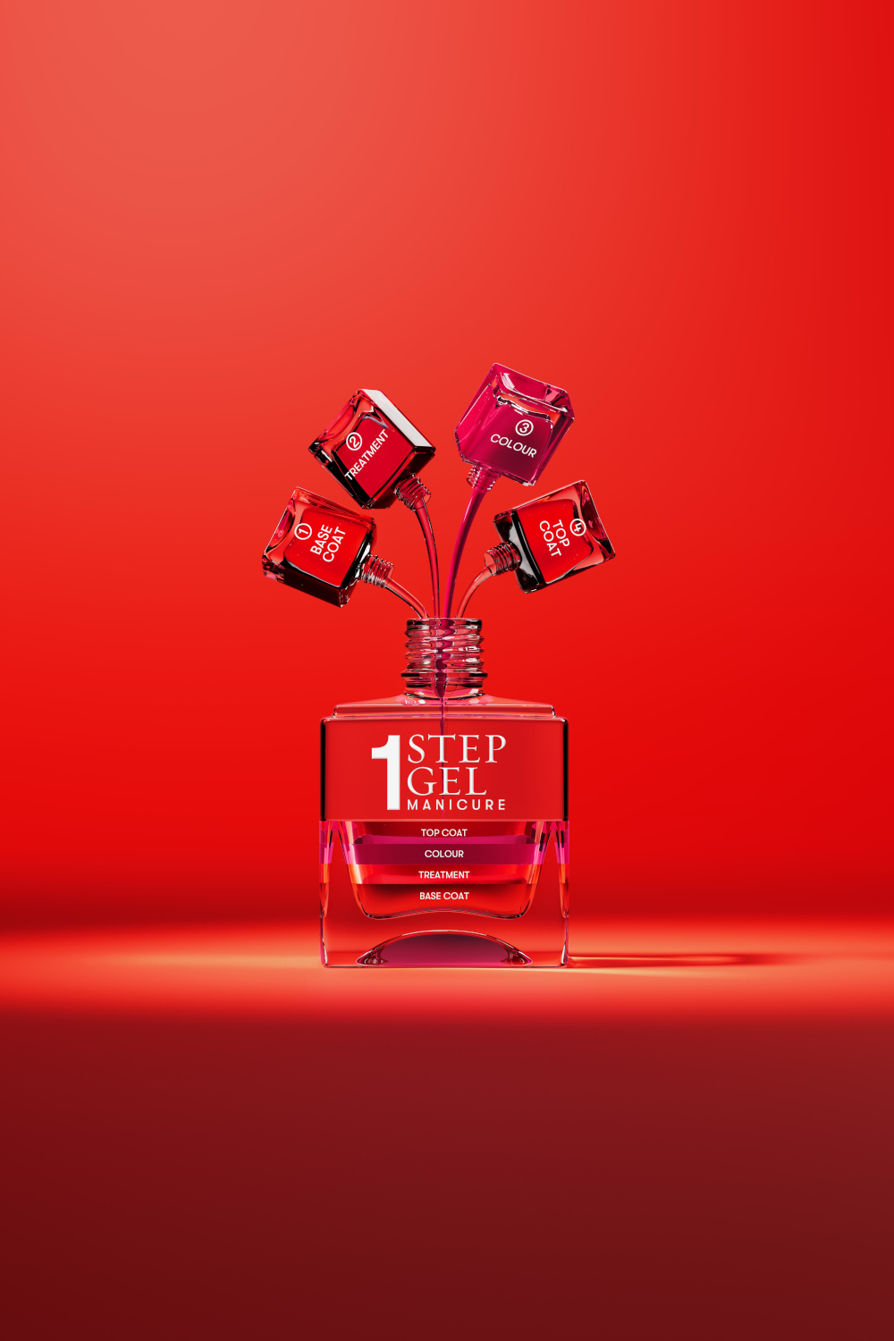 Red bottle with nail polishes