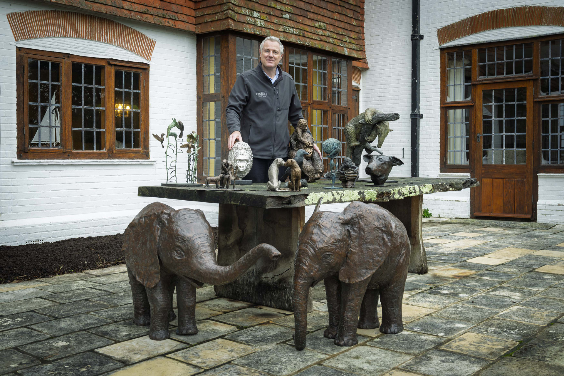 Zac Goldsmith with his bronze sculptures