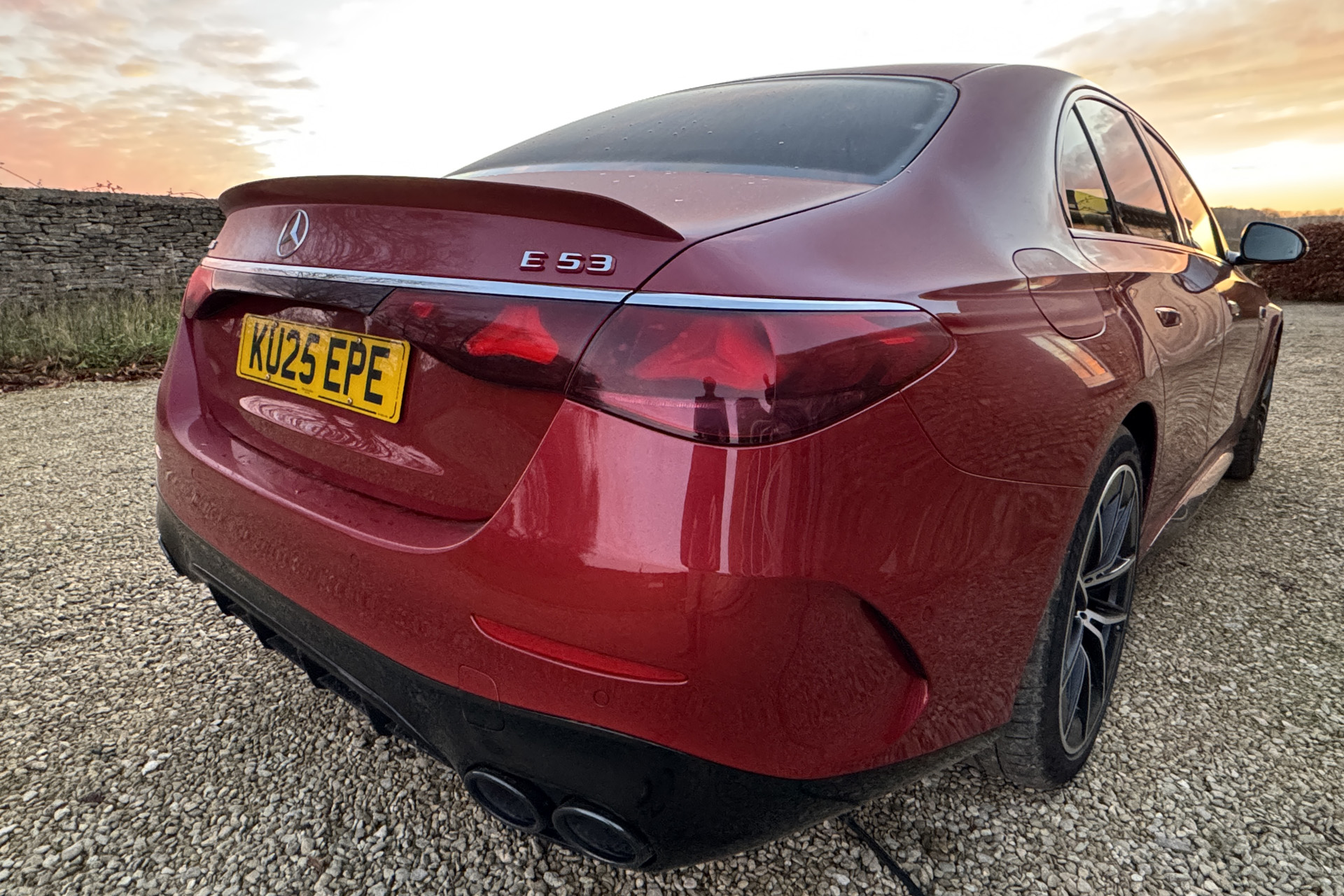 Rear of the red Mercedes AMG E53