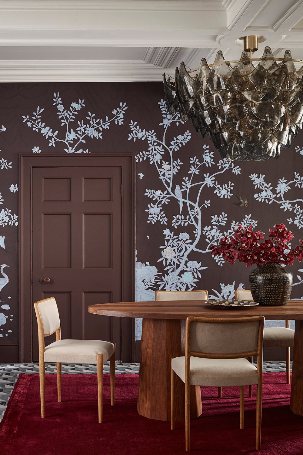Wallpapered dining room