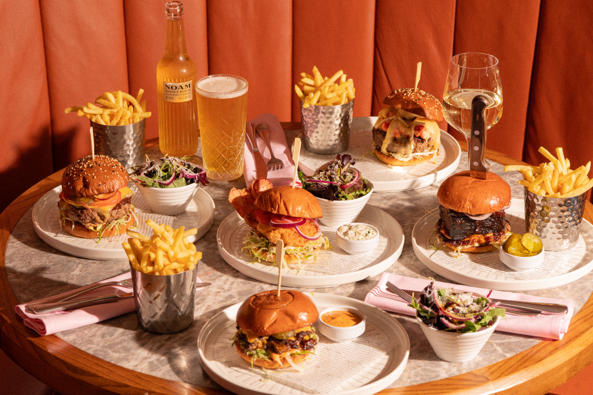 Food on the table at Burger & Lobster