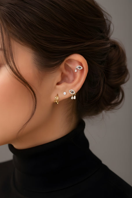Close up of woman's ear with jewellery