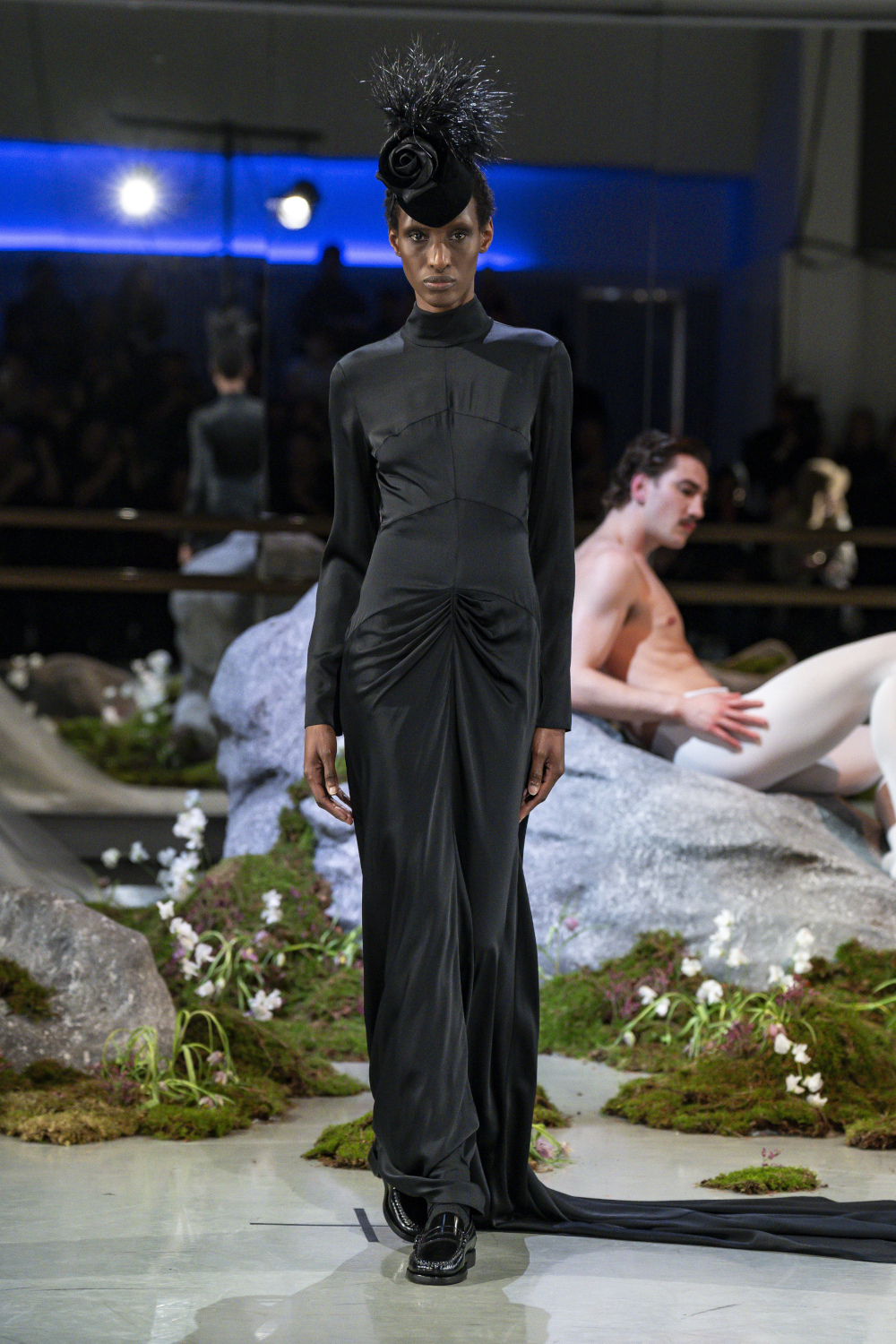 Model wearing Patrick McDowell AW26 on the runway | British designers at London Fashion Week