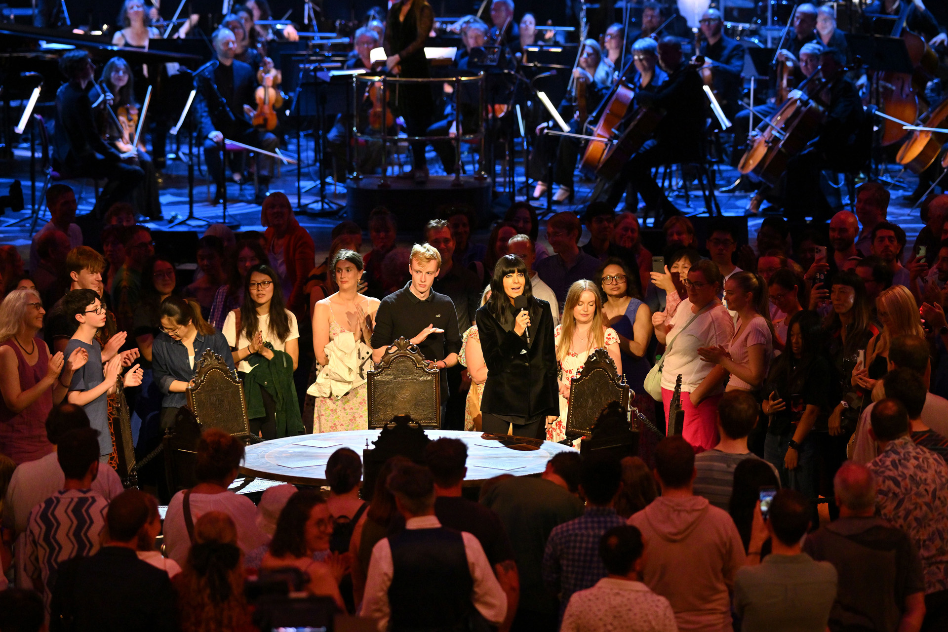 BBC Scottish Symphony Orchestra, the BBC Symphony Chorus ensemble and BBC Singers conducted by Karen Ní Bhroin with Claudia Winkleman as presenter perform a Prom inspired by The Traitors as part of the BBC Proms in the Royal Albert Hall on Saturday, 26 July 2025