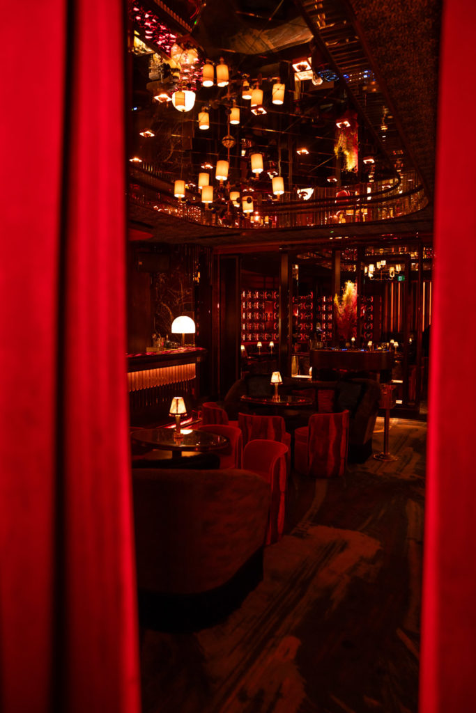 Red curtain looking into NYX Mayfair