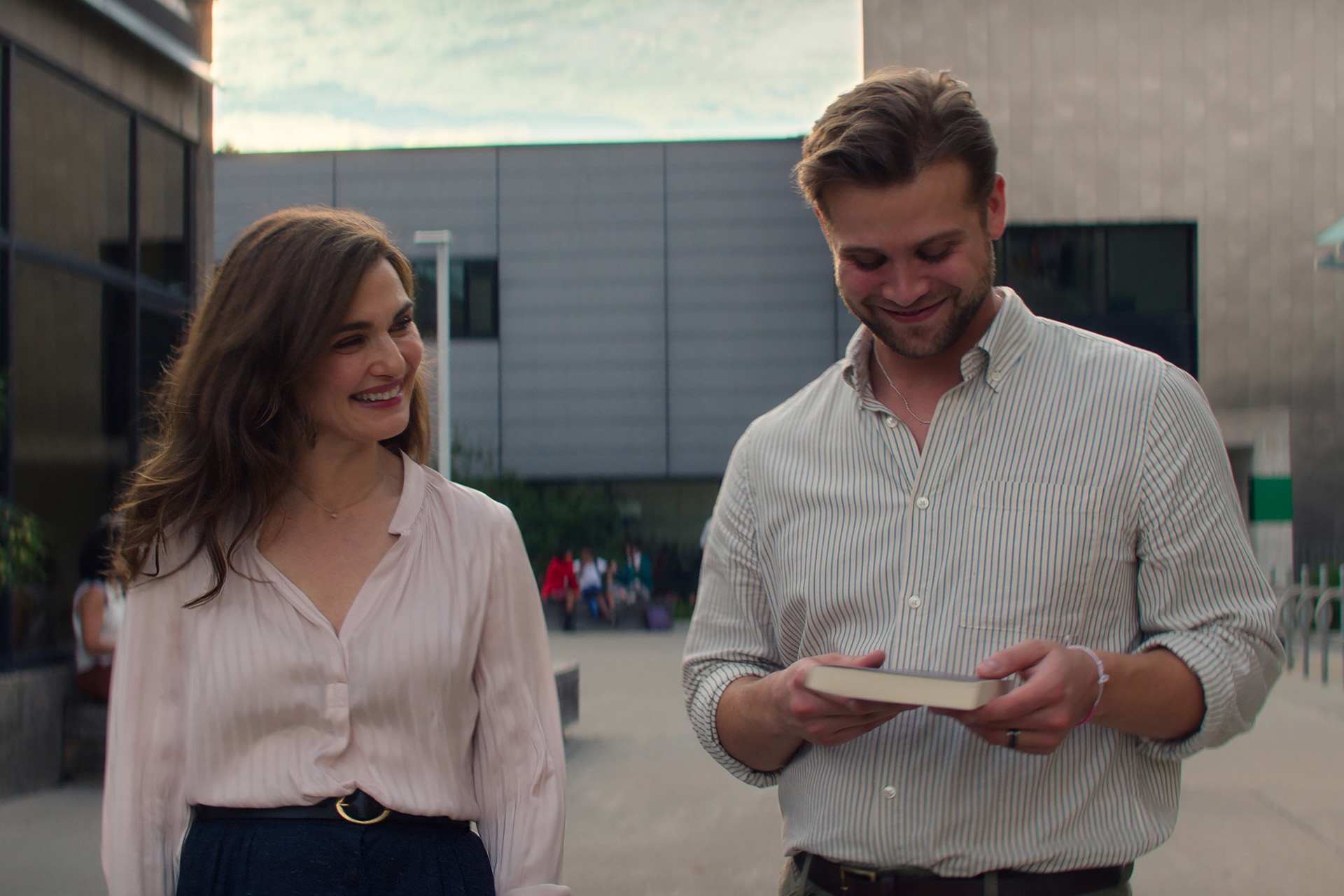 Rachel Weisz as The Protagonist and Leo Woodall as Vladimir in Vladimir.