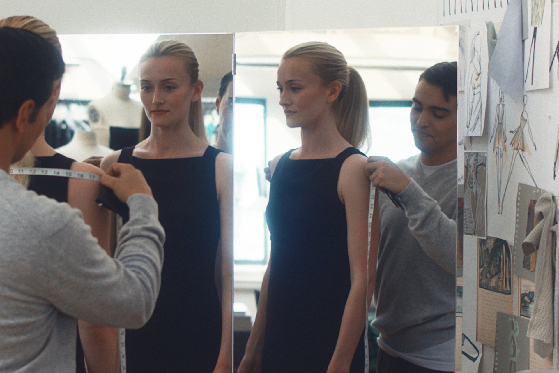 Sarah Pidgeon as Carolyn Bessette and Tonatiuh as Narisco Rodriguez in Love Story