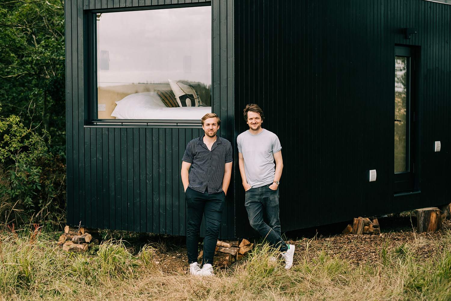 Founders Ben & Hector outside cabin Koya, Essex