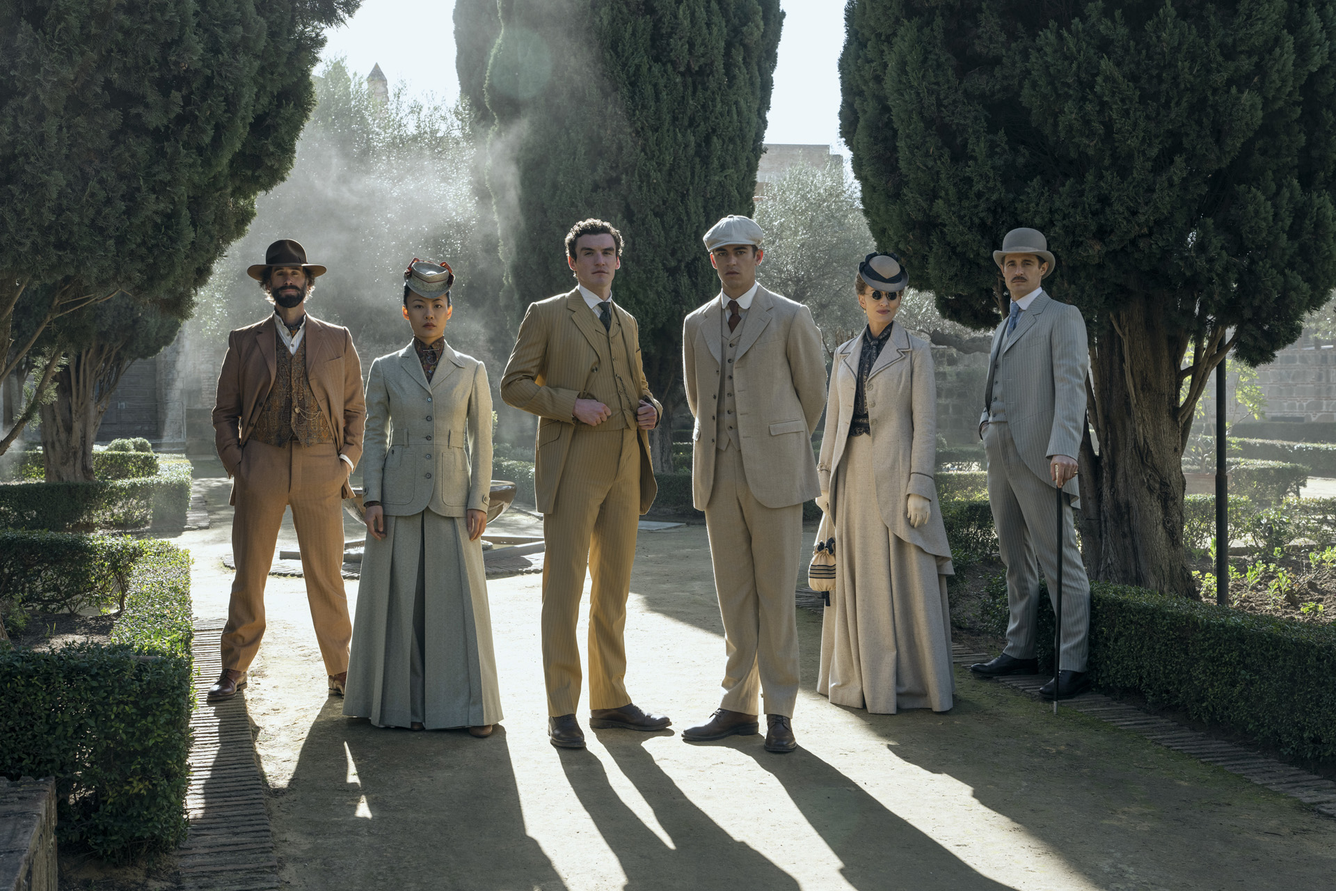 Joseph Fiennes, Zine Tseng, Dónal Finn, Hero Fiennes Tiffin, Natascha McElhone & Max Irons in Young Sherlock