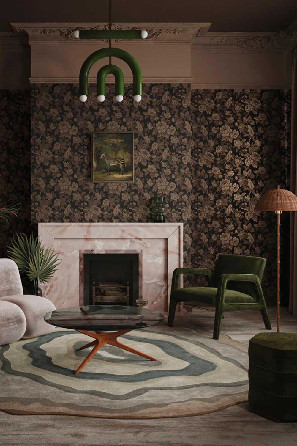 Black monkey wallpaper in living room