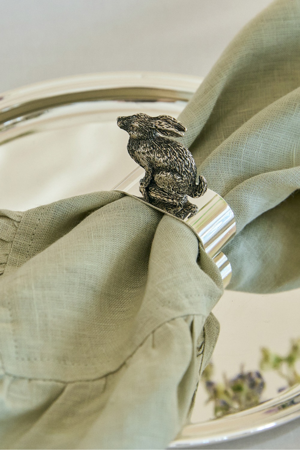 Rabbit napkin ring on napkin