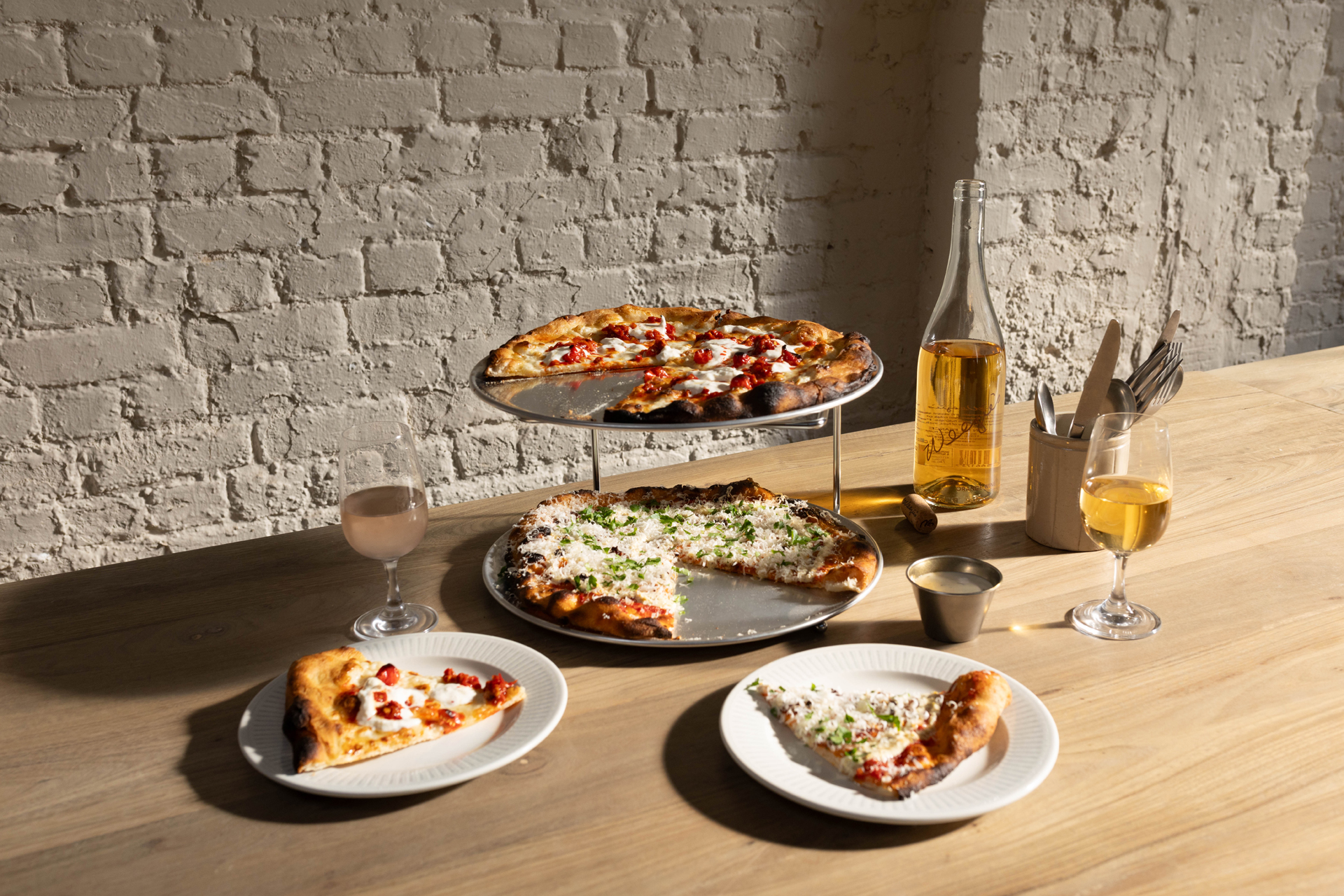 Pizza and wine at Weezie's