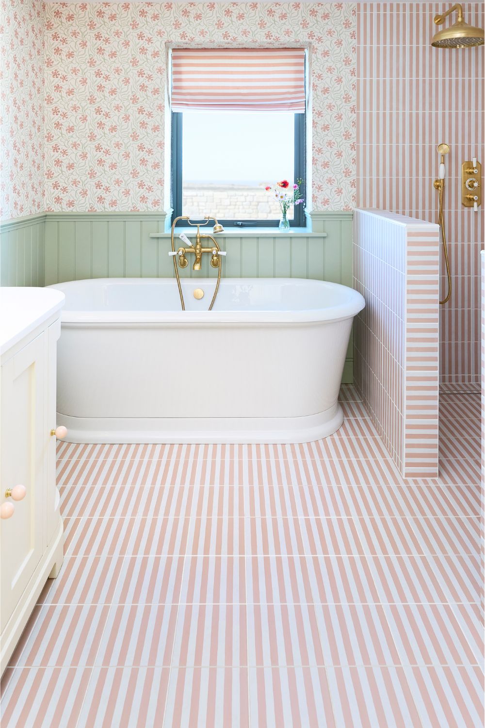 Pink tile bathroom
