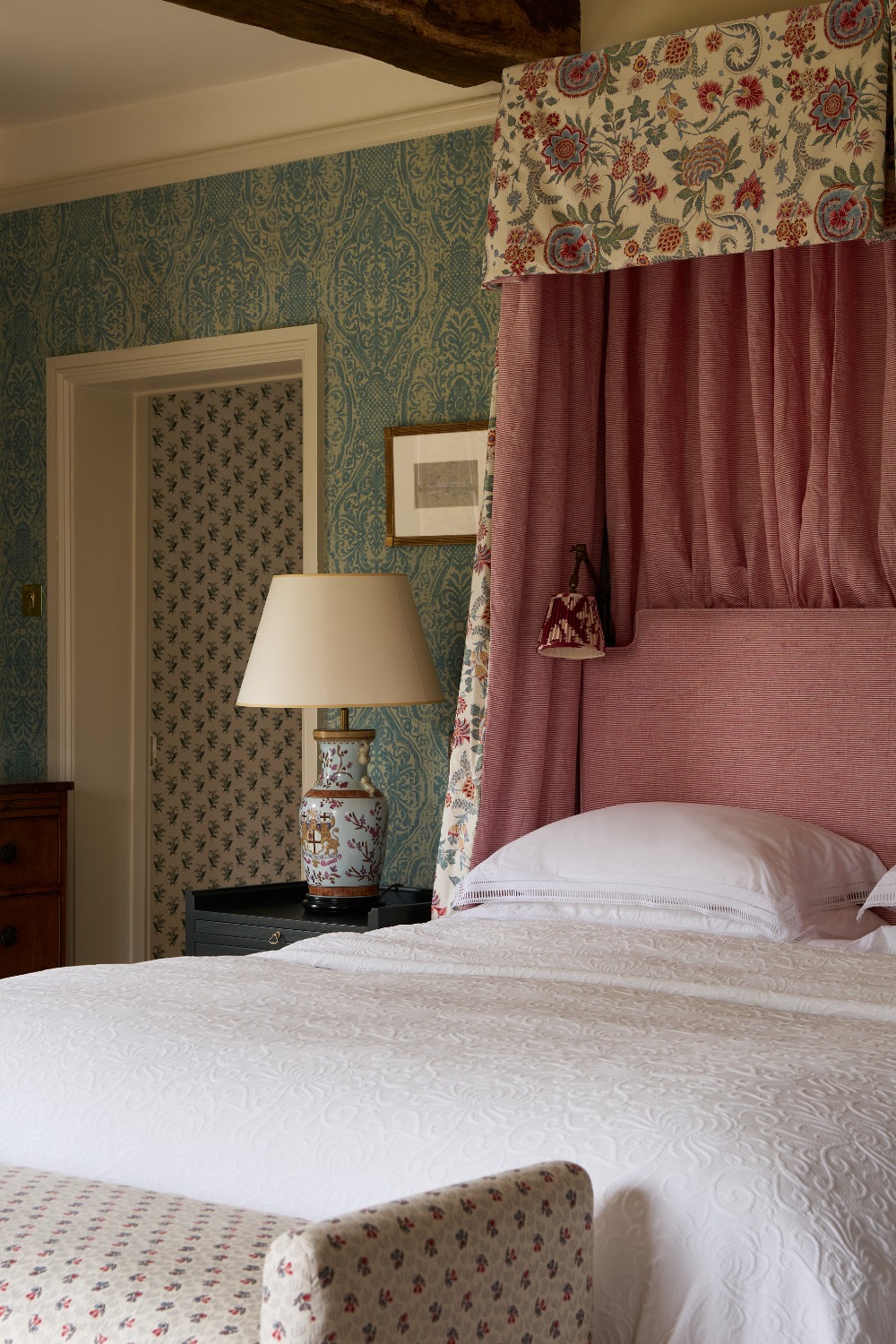 Close up of bed with canopy