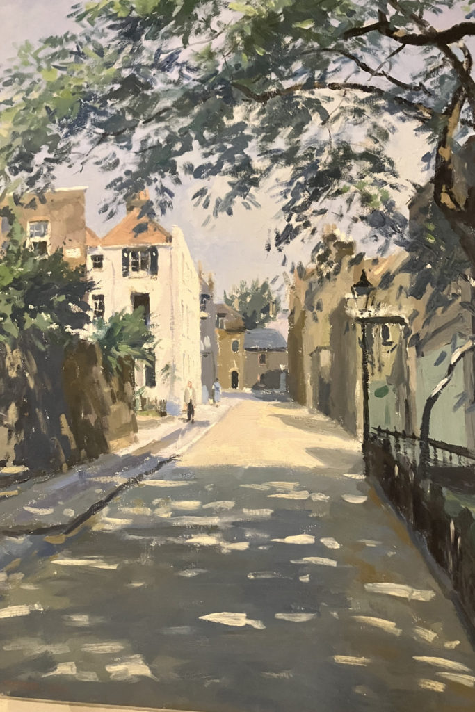 A painting of Heath Street in Hampstead by Donald Towner