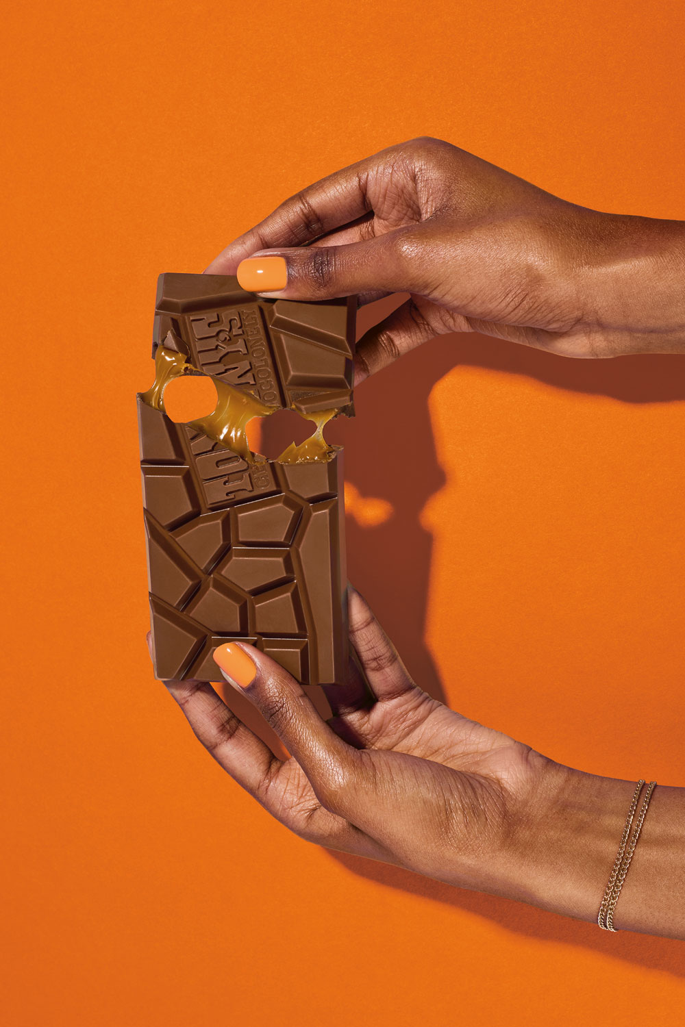 Chocolate against an orange background