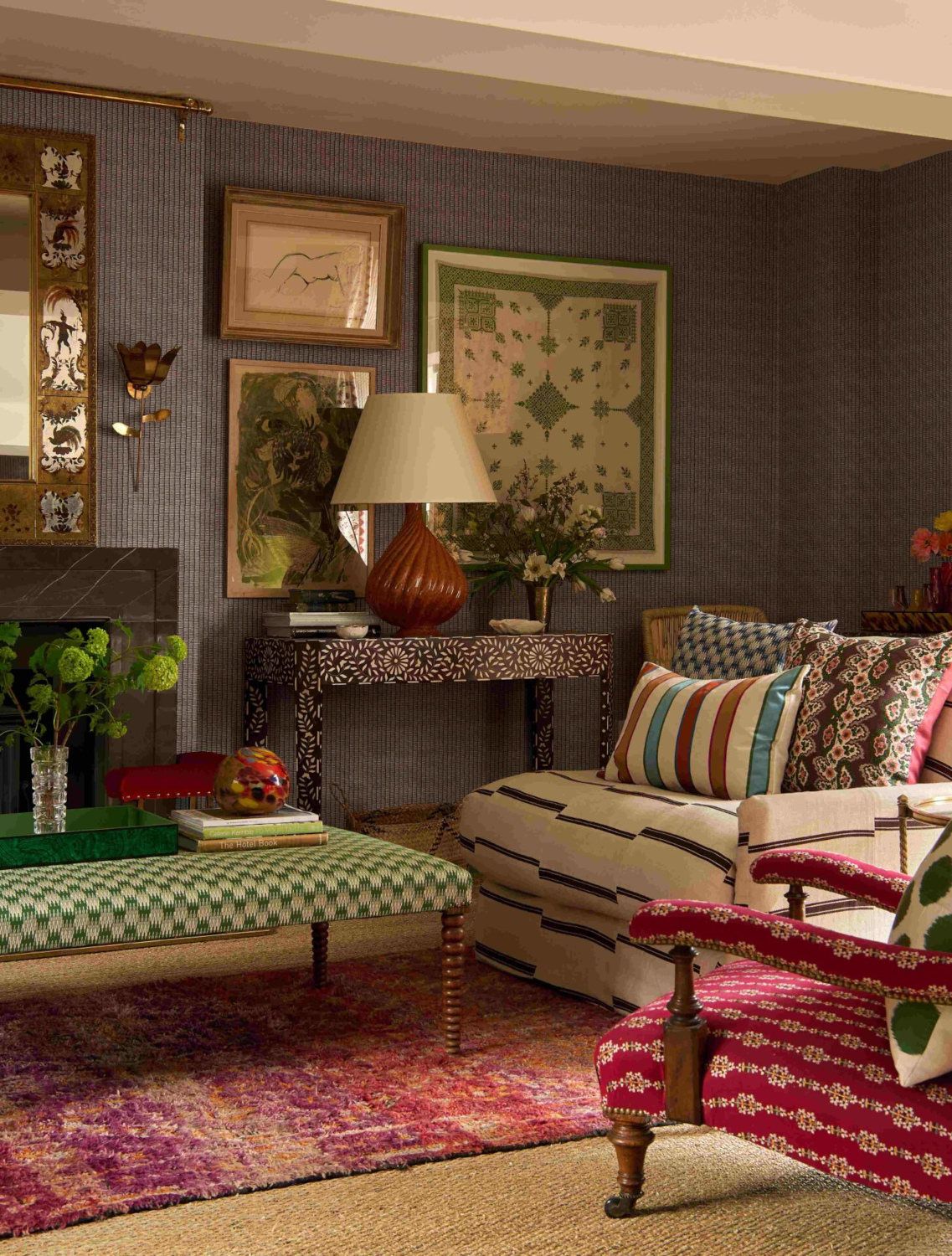 Sitting room with printed textiles