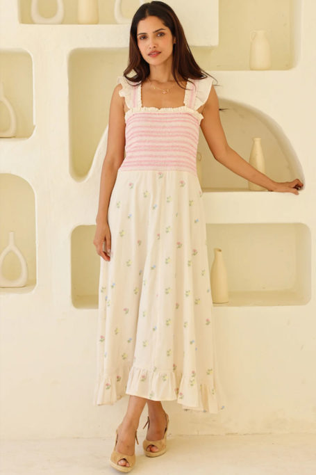 Aspiga Rhianna Embroidered Flutter Sleeve Dress Organic Cotton