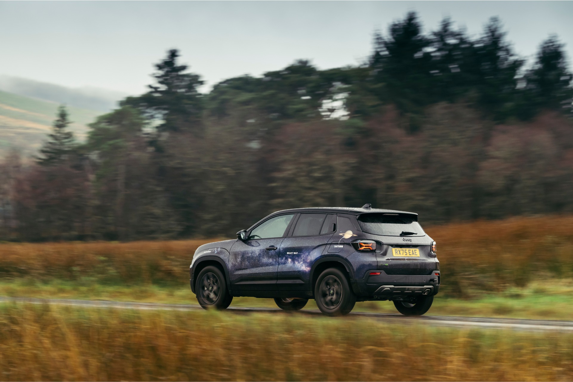 Car driving in countryside