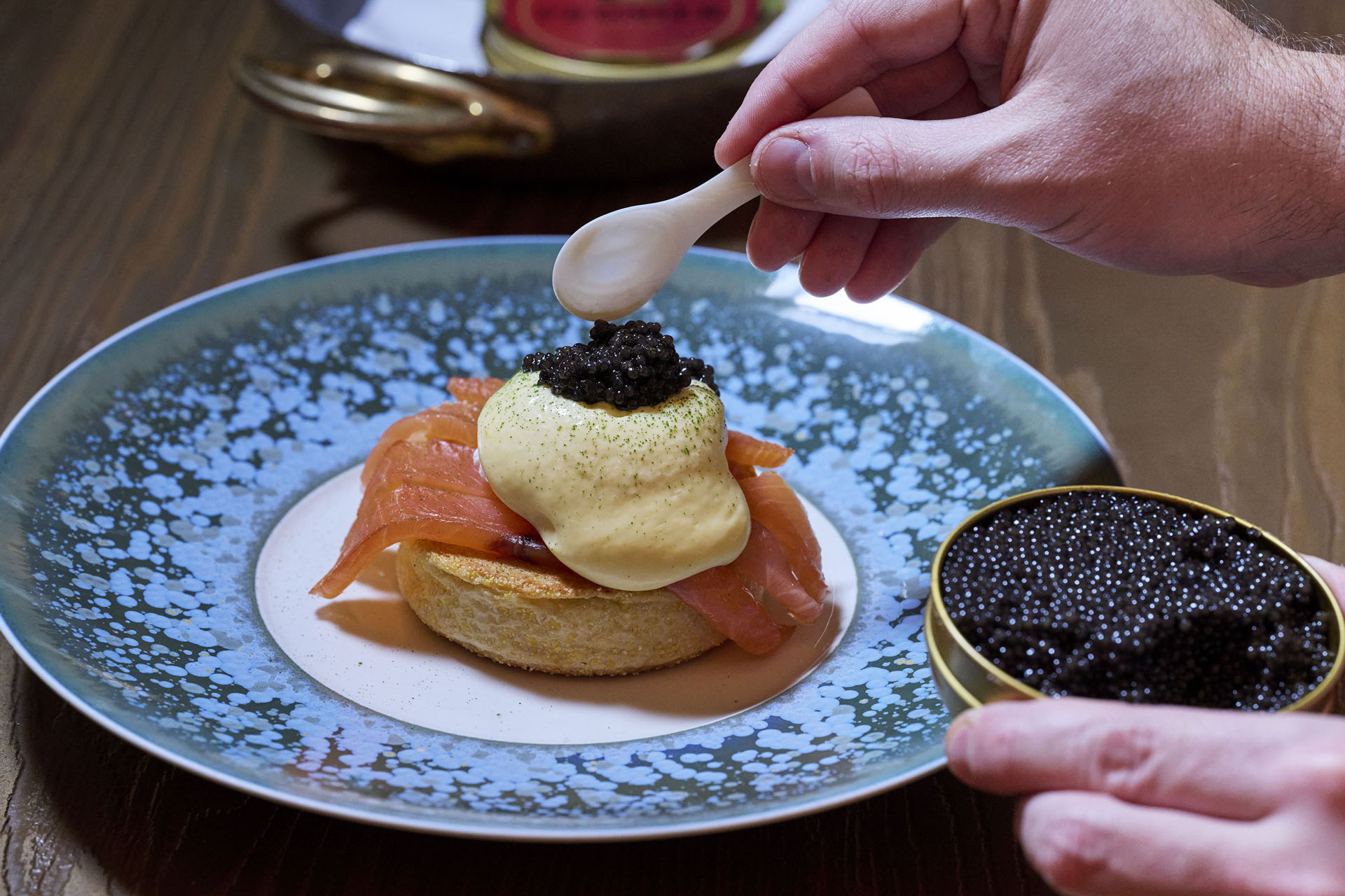 Eggs Royal topped with caviar