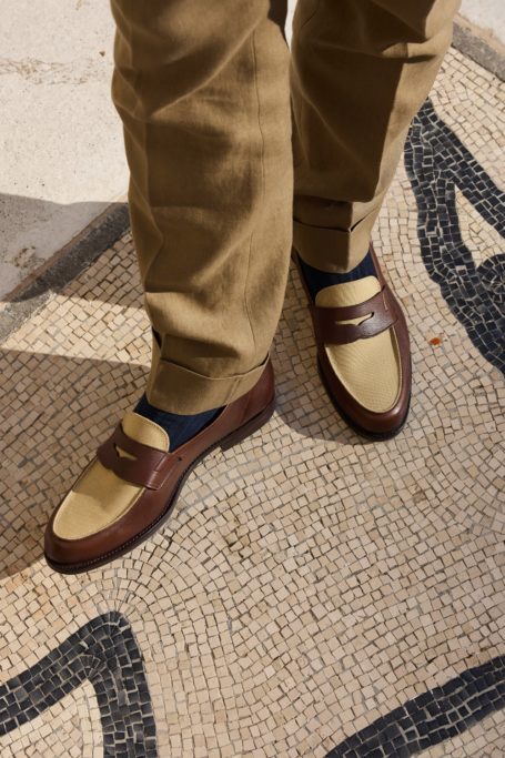 Man wearing two-toned loafers from Crockett & Jones SS26