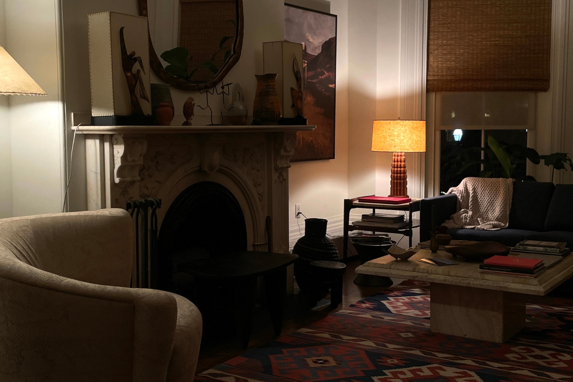 Low lit living room from apartment in The Drama