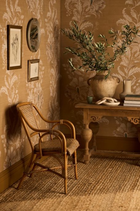 Brown floral wallpaper by British brand CINNY