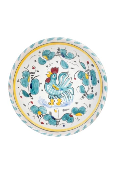 Blue hand-painted bowl with chicken