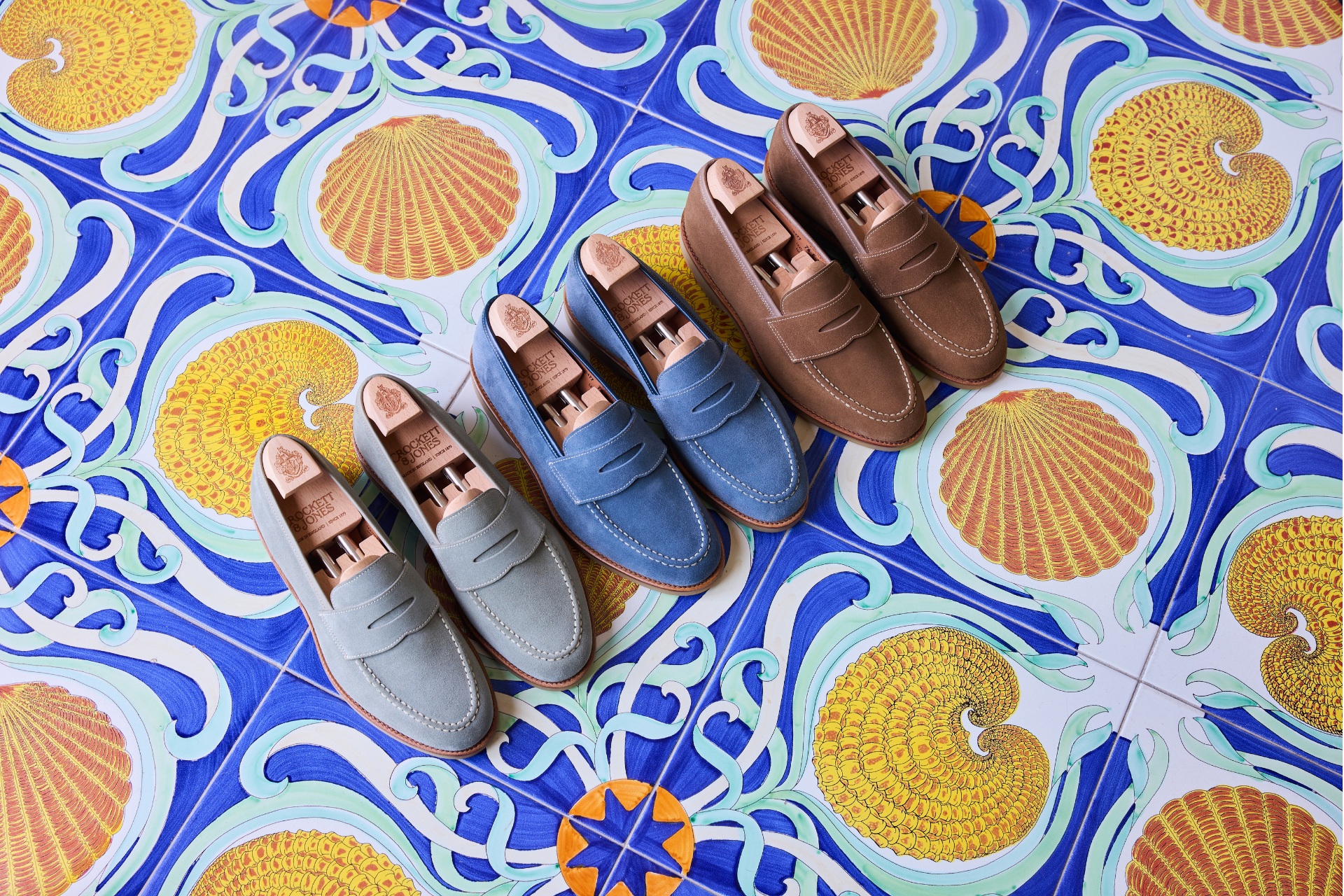 Shoes on colourful tiles