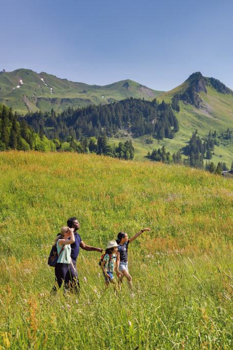 A family in a meadow in Switzerland