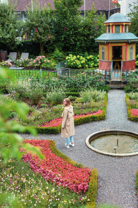 A traditional Swiss hotel garden