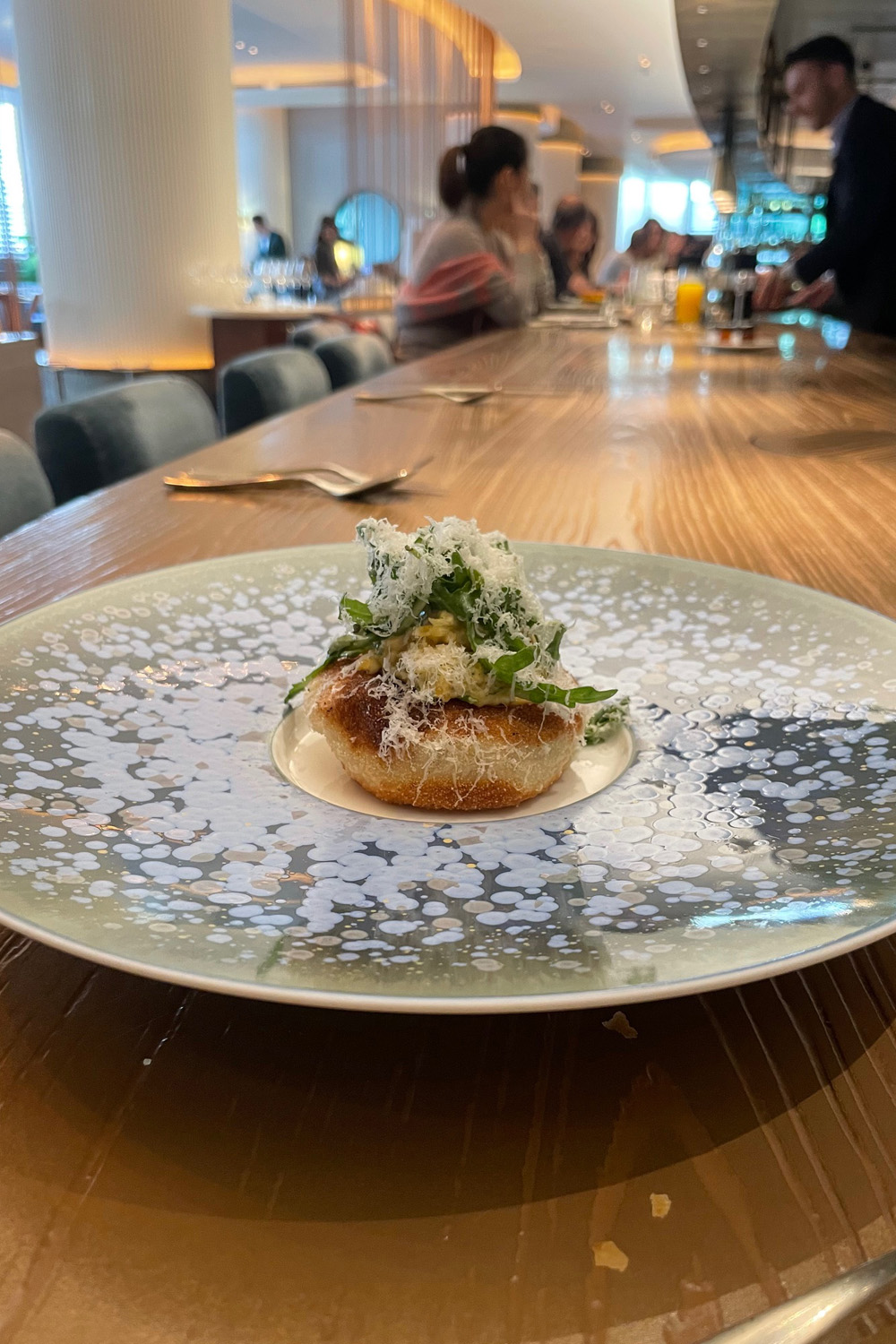 The lobster flatbread at Pavyllon London’s Breakfast Tasting Menu.