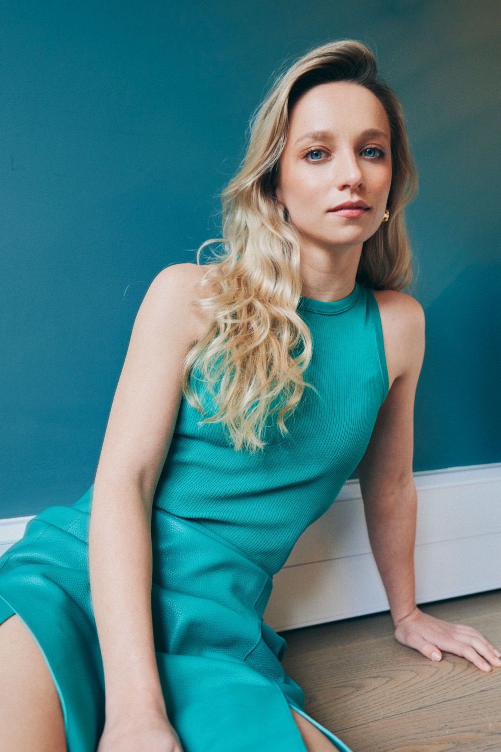 British actress Molly Windsor in a turquoise dress