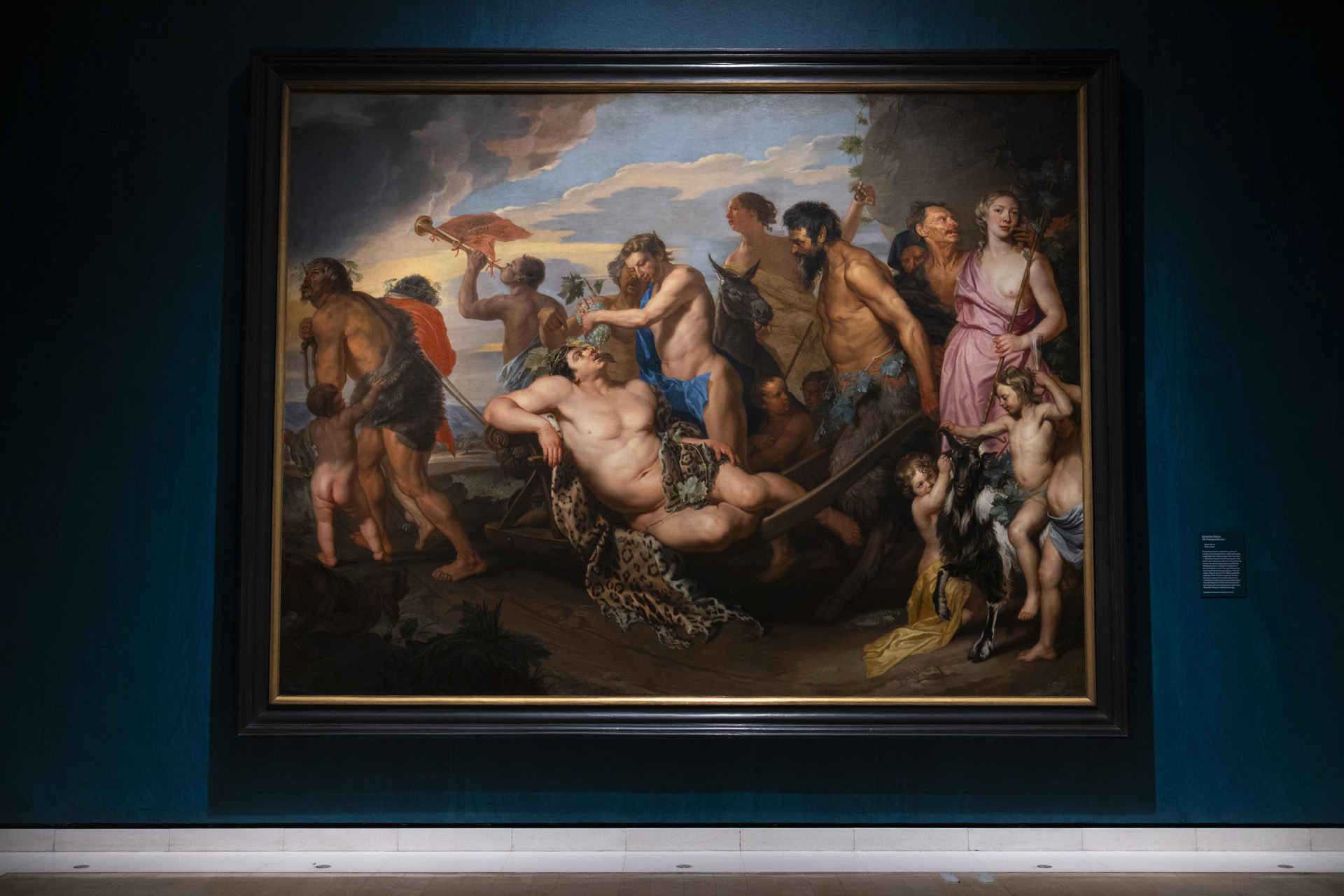 Gallery view of the Michaelina Wautier exhibition at the Royal Academy of Arts, London (27 March- 21 June 2026), showing The Triumph of Bacchus, about 1655–59. On loan from Kunsthistorisches Museum Vienna, Picture Gallery