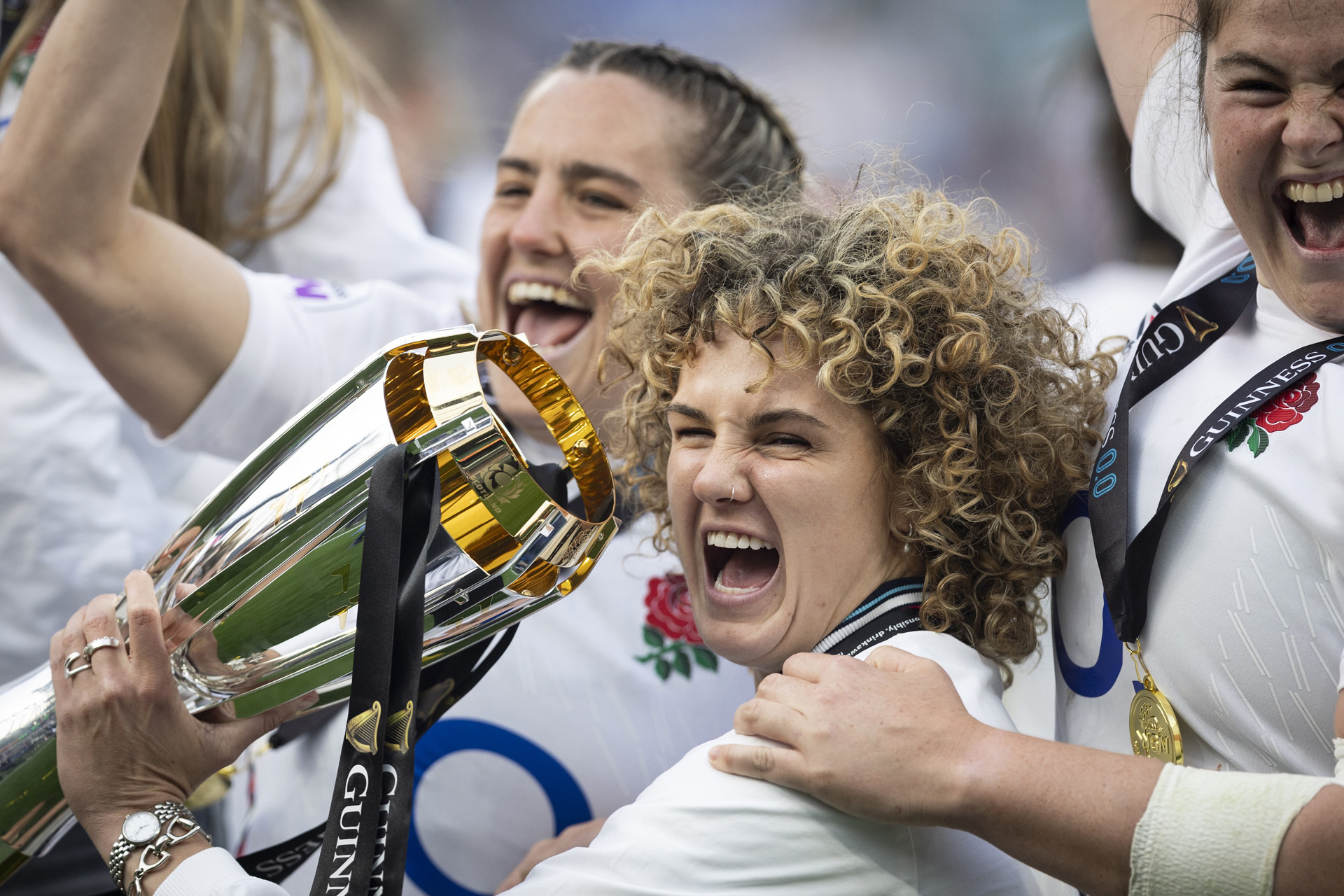 Ellie Kildunne of England celebrates following the Guinness Women's Six Nations 2025 match between England and France at Allianz Stadium on April 26, 2025 in London, England.