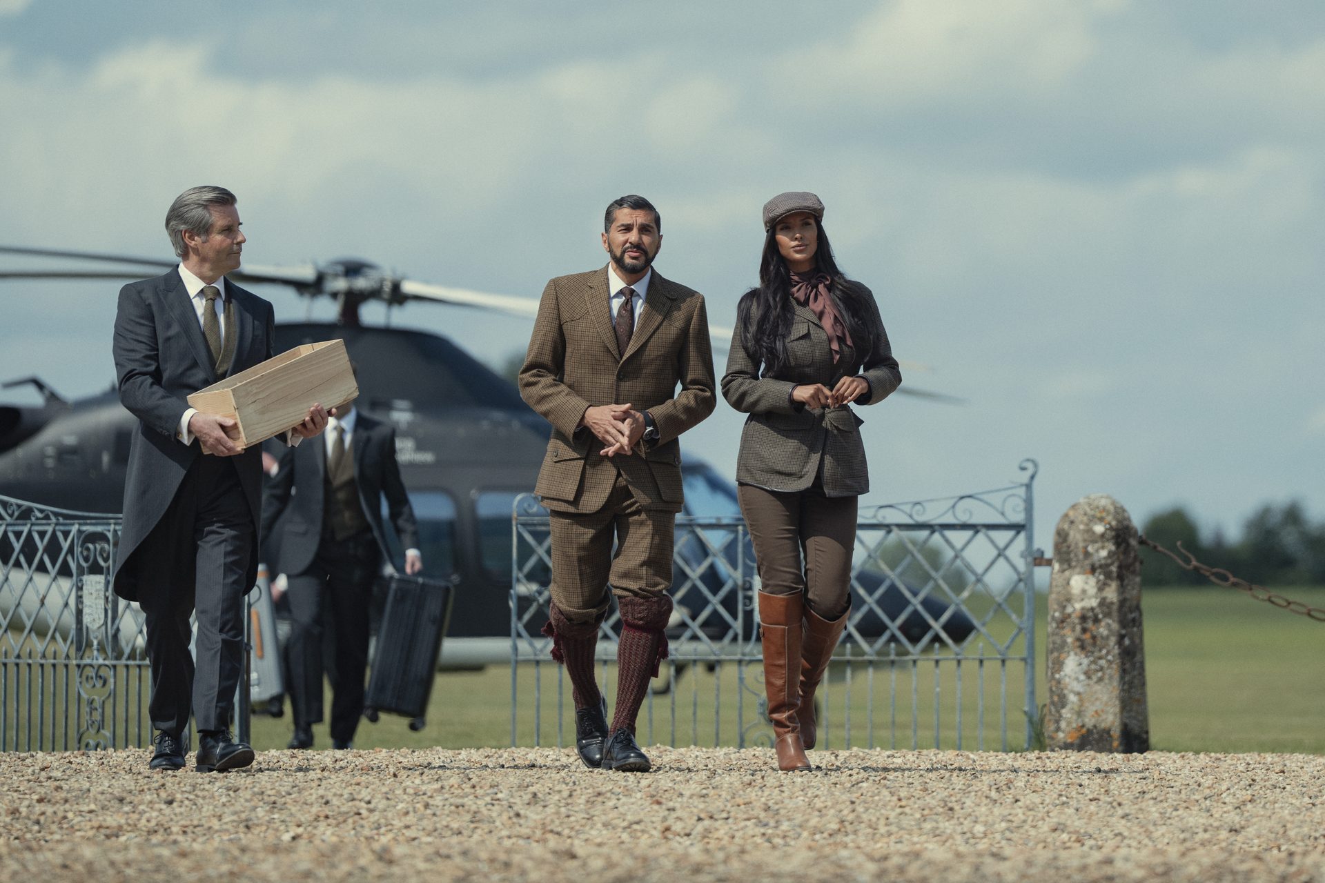 Amra Mallassi as Amir and Maya Jama as Aisha in The Gentlemen season 2
