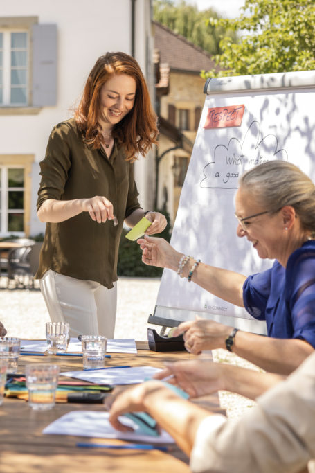 A woman giving a presentation