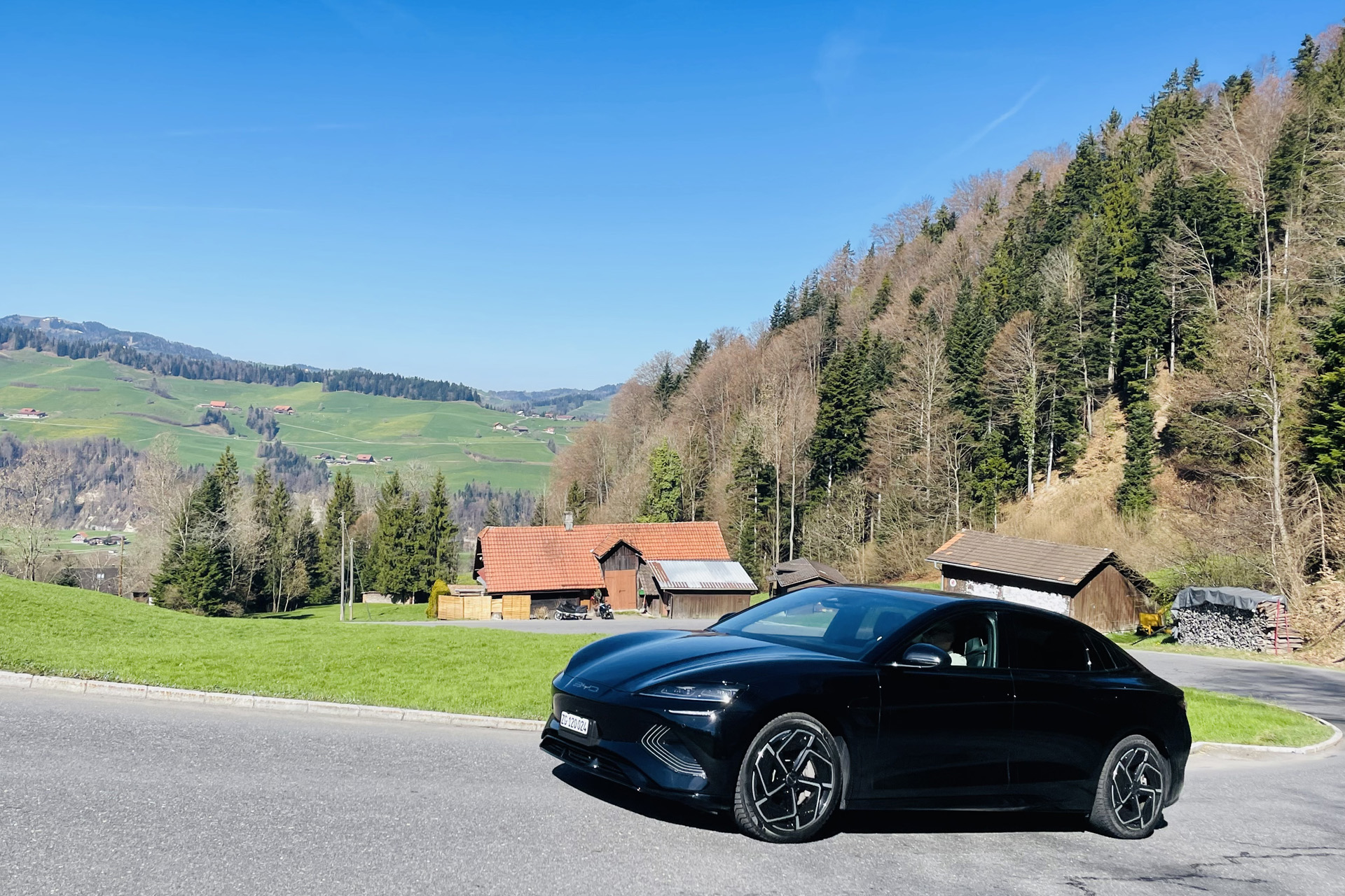 BYD Seal on a Swiss road