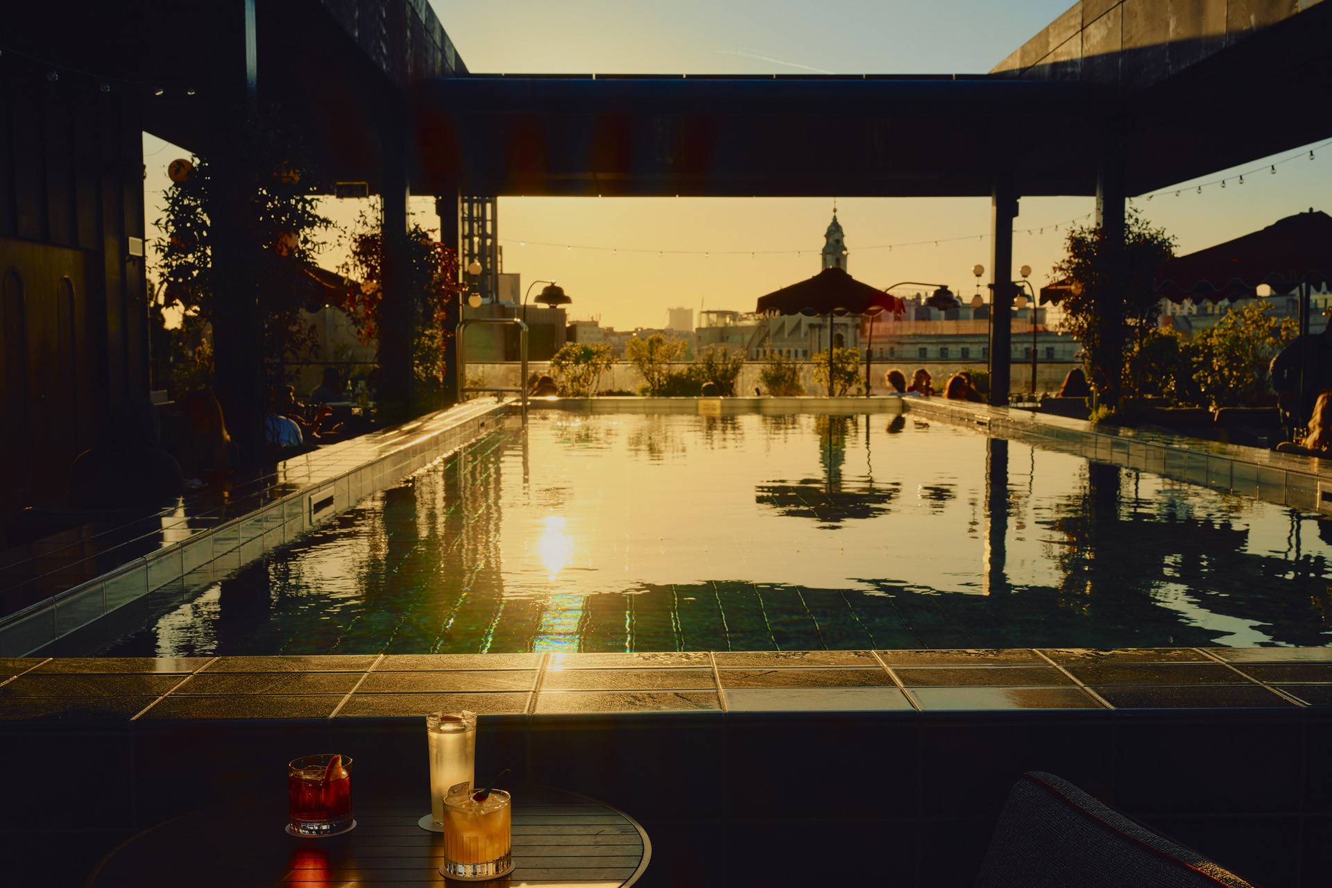 Swimming pool at 180 House at dusk