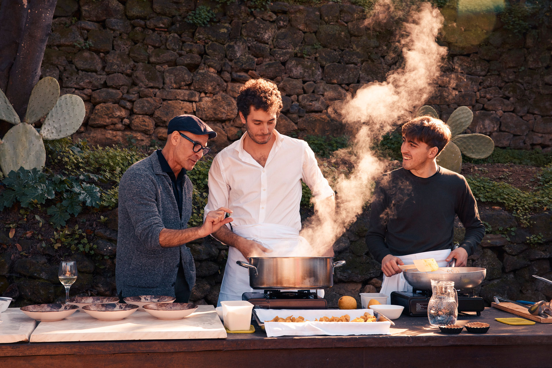 Three different dishes are prepared al fresco in Italy with some of the island’s extraordinary produce