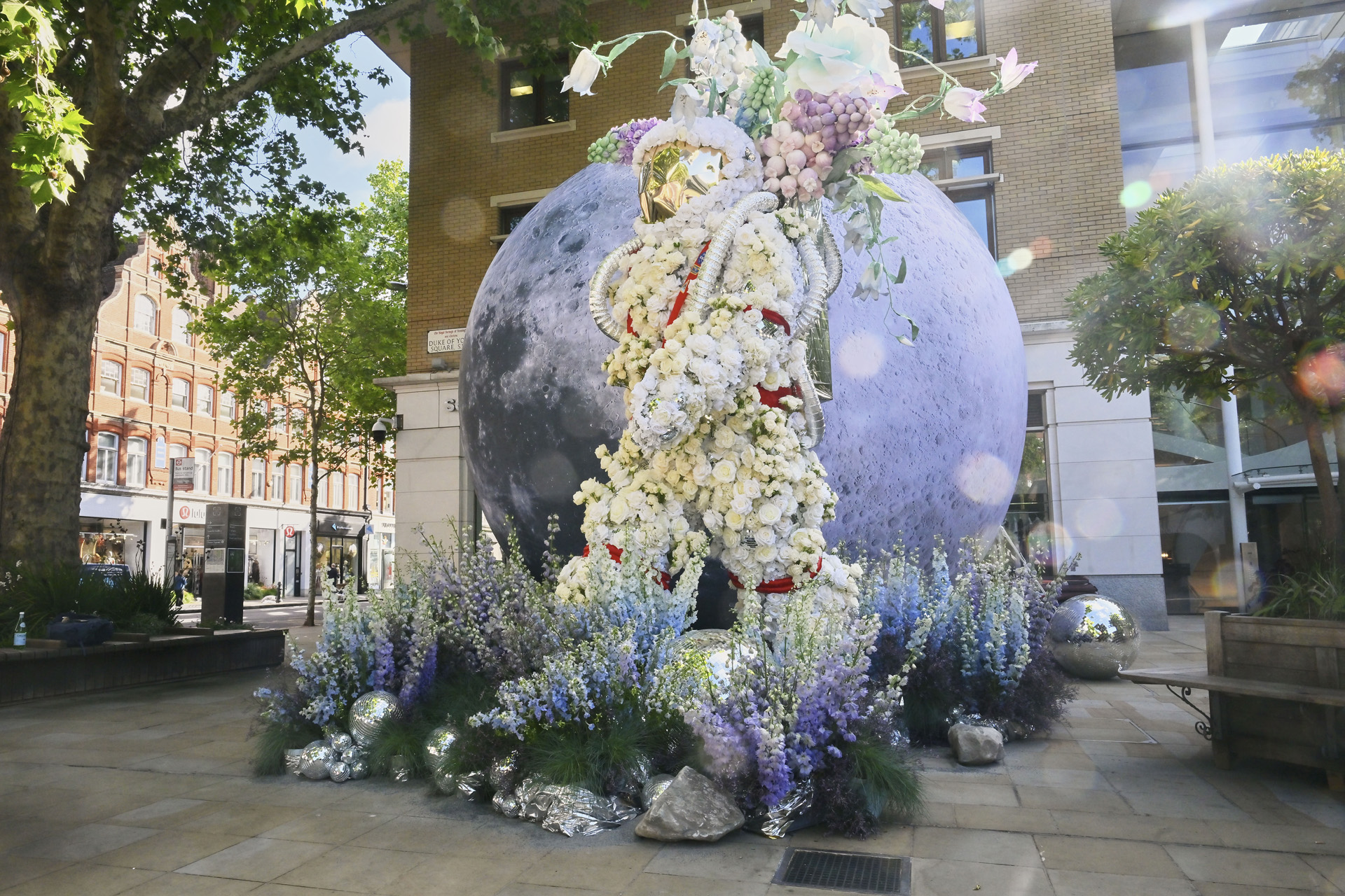 A spaceman made of flowers in Chelsea