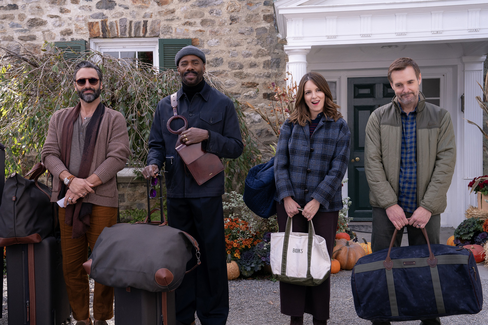 Marco Calvani as Claude, Colman Domingo as Danny, Tina Fey as Kate, and Will Forte as Jack in season 1 of The Four Seasons