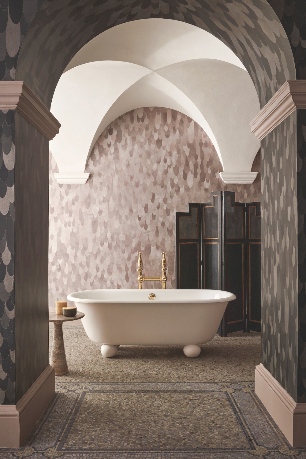 Vaulted bathroom with freestanding bath