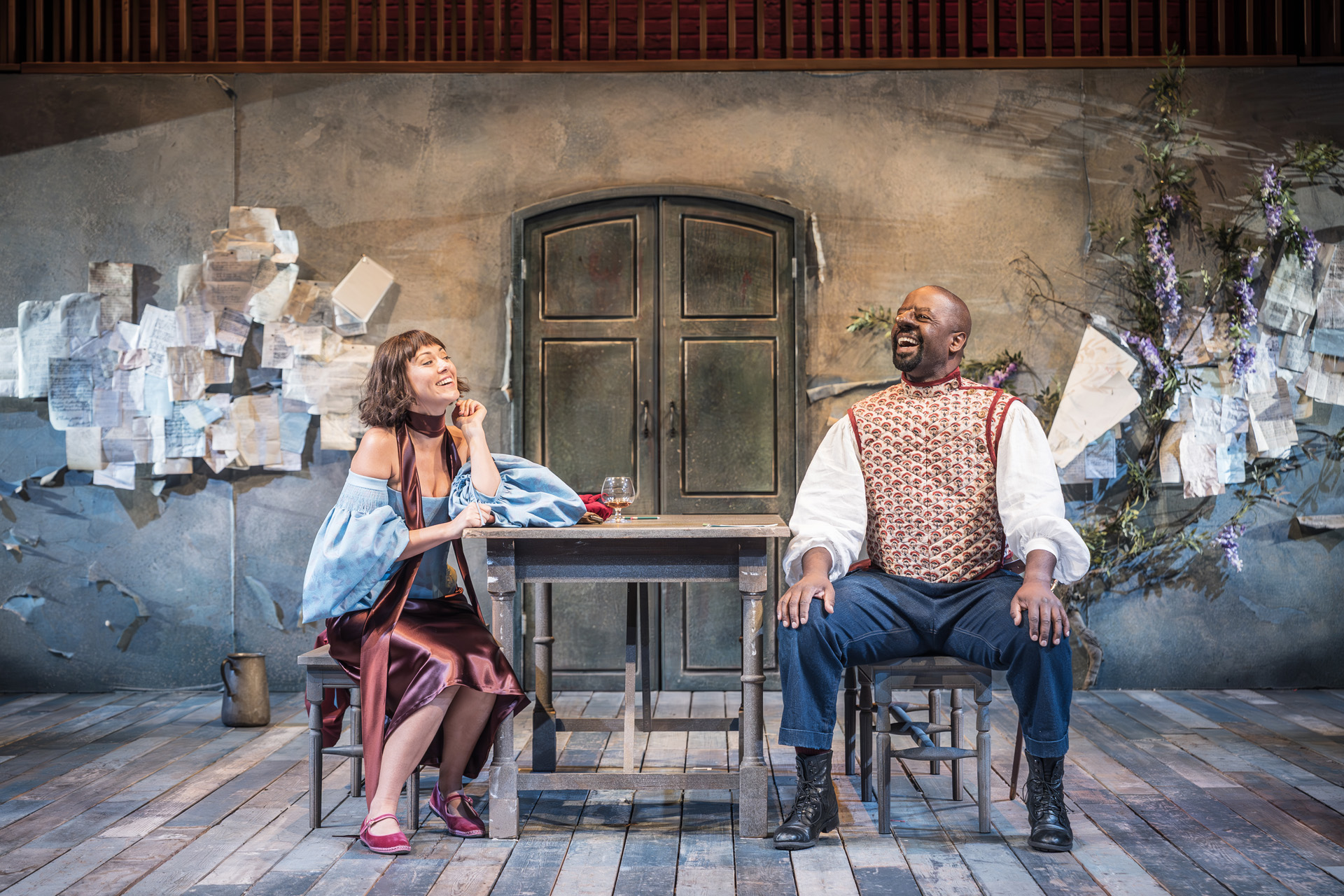 Susannah Fielding as Roxane and Adrian Lester as Cyrano in RSC's Cyrano de Bergerac.
