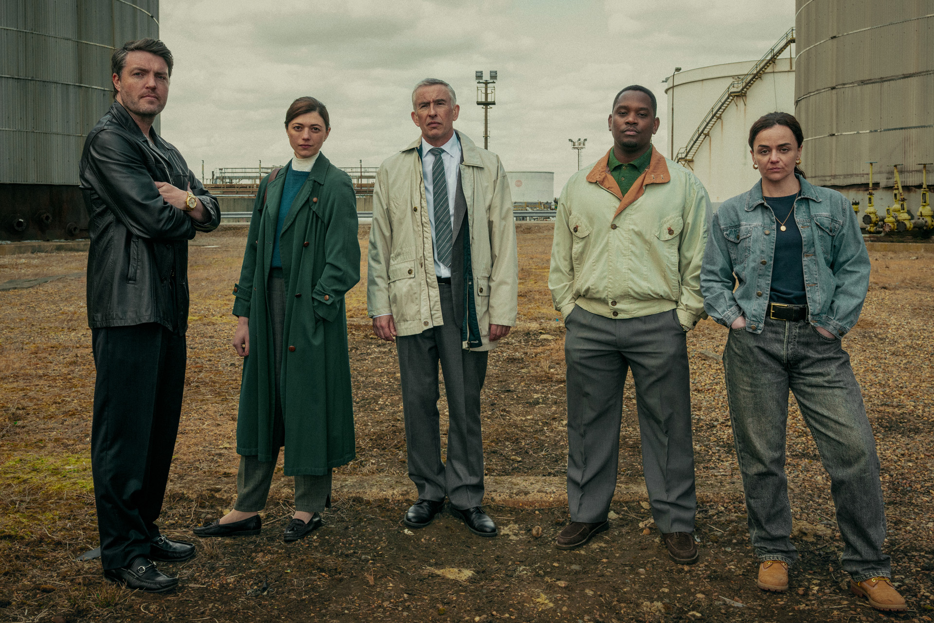 Tom Burke as Guy, Jasmine Blackborow as Erin, Steve Coogan as Don, Aml Ameen as Bailey & Hayley Squires as Kate in Legends
