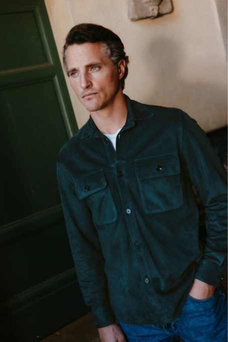 Man wearing suede shirt