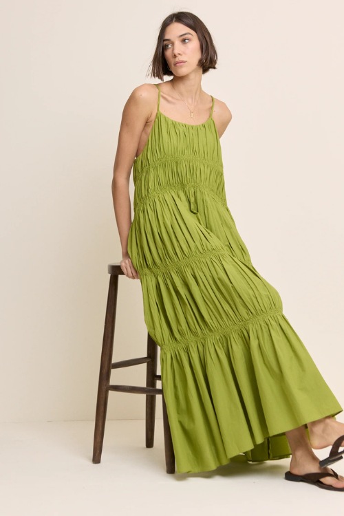Woman wearing green dress
