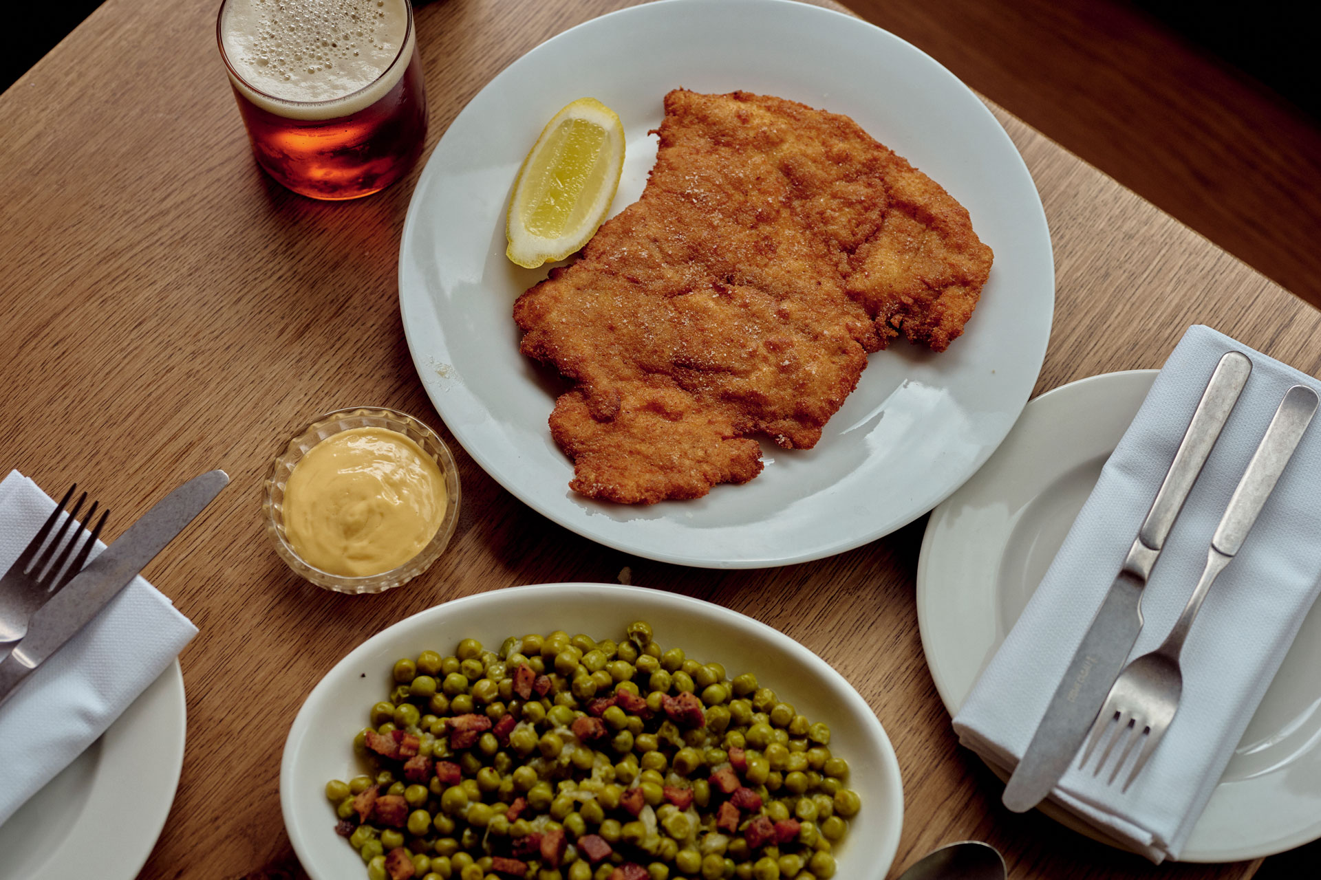 Chicken milanese and peas at Ornella restaurant