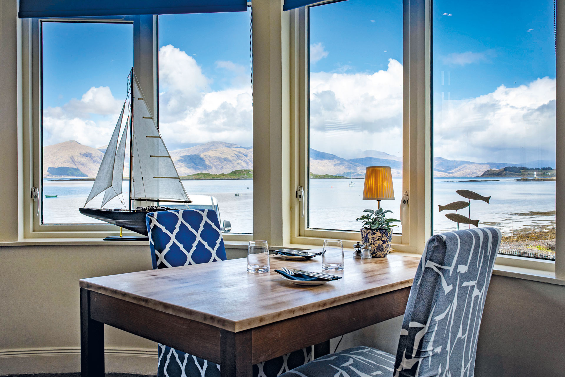 Restaurant table at The Pierhouse Hotel Port Appin, Argyll