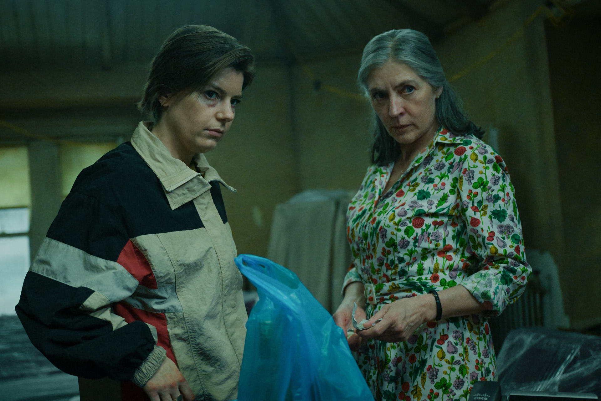 Aimee-Ffion Edwards and Saskia Reeves in Slow Horses